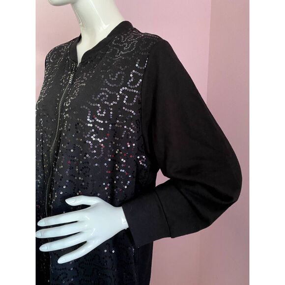 QUACKER FACTORY Sequin Swirl Terry Bomber Jacket-1X Black - Picture 4 of 11